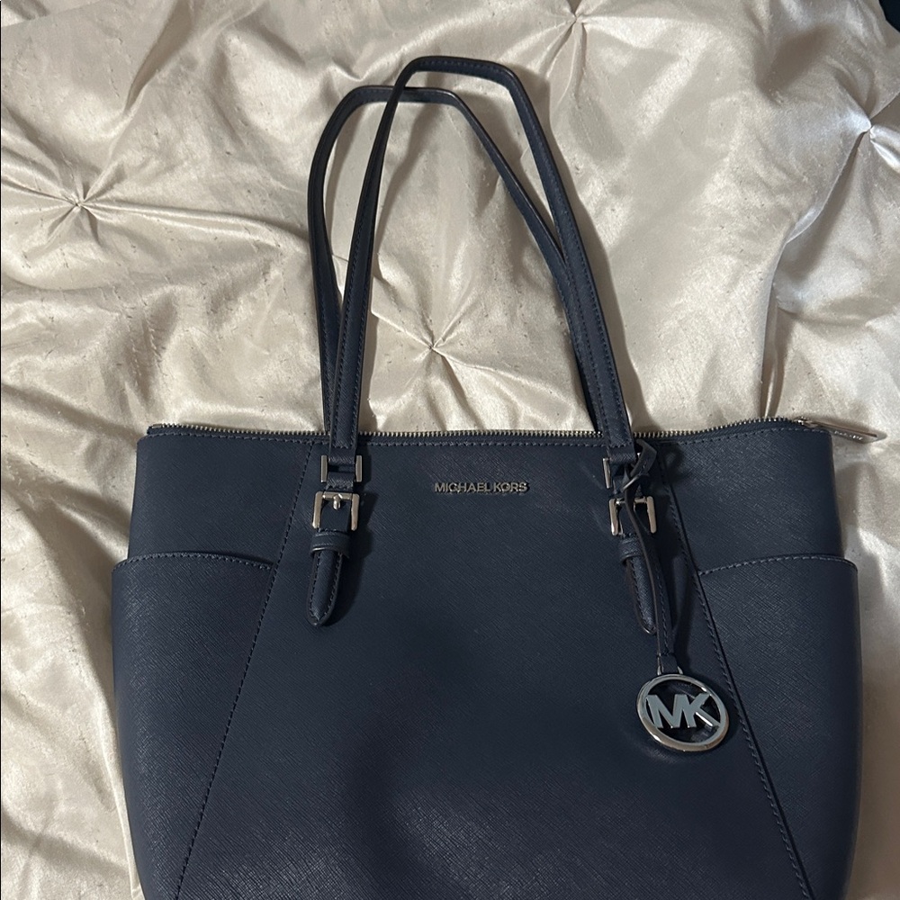 Michael Kors Dark Blue Handbag with Silver Details